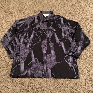 Vintage St. John Sport by Marie Gray Womens Silk Button Up Shirt All Over Medusa